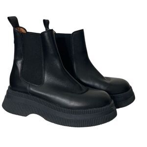 Ganni Black‎ Leather Chelsea Boots Women’s US 8 Platform Lug Sole Grunge